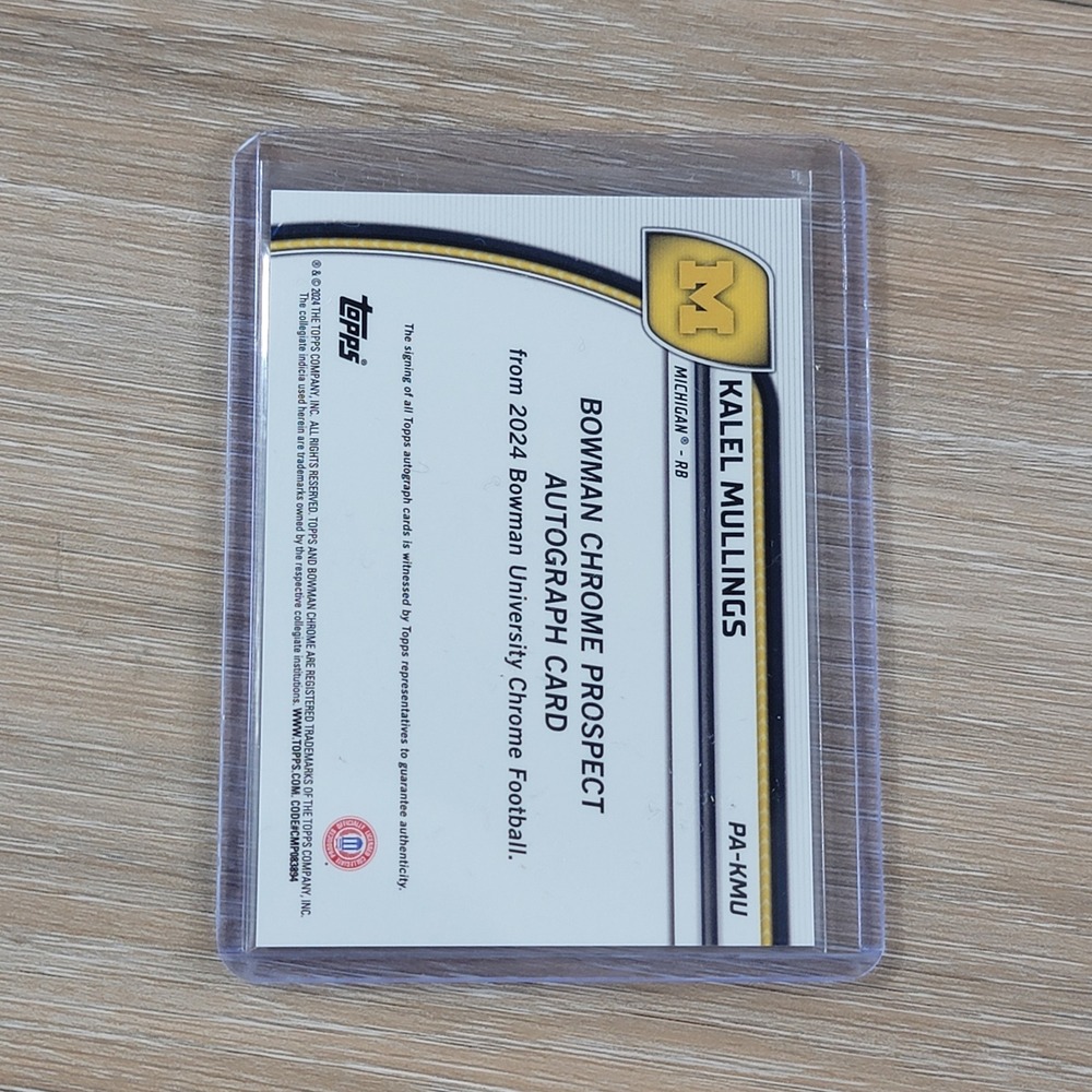 Kalel Mullings 2024 Bowman Chrome Autograph Prospect RC Michigan RB - Picture 5 of 5